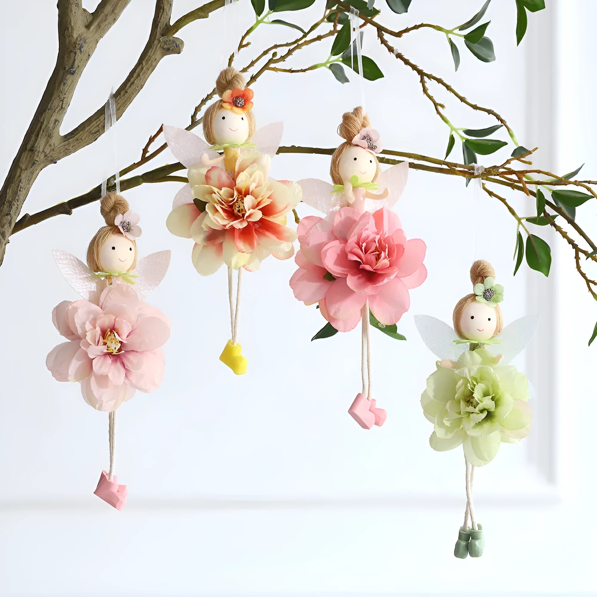 Cloth pendant decoration with elf fairy and flower angel girl design in multiple colour options