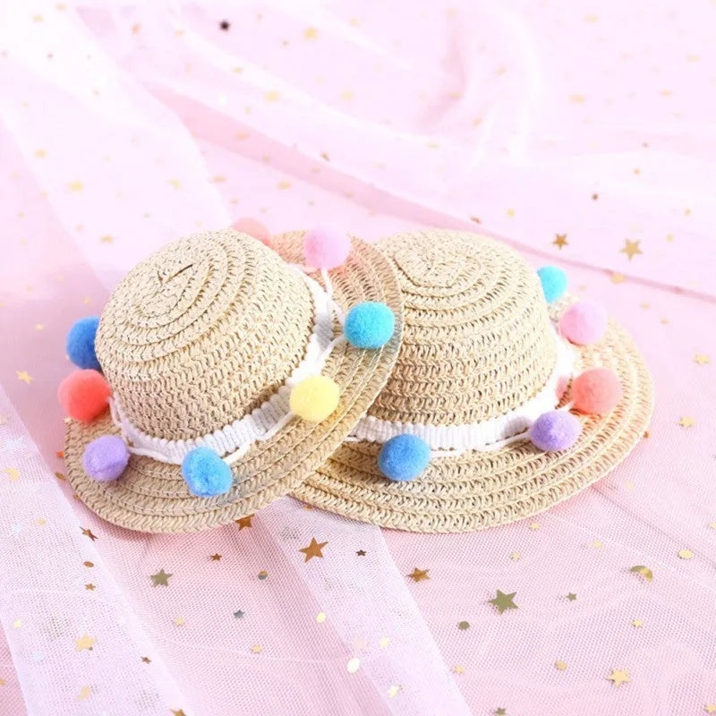 Handmade adjustable bowknot paper hat for a dog or cat, shown in a cartoon style with colour options.
