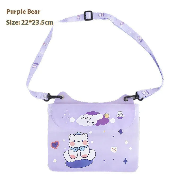 PVC waterproof mobile waist bag with touch screen and adjustable strap, blue whale cartoon design