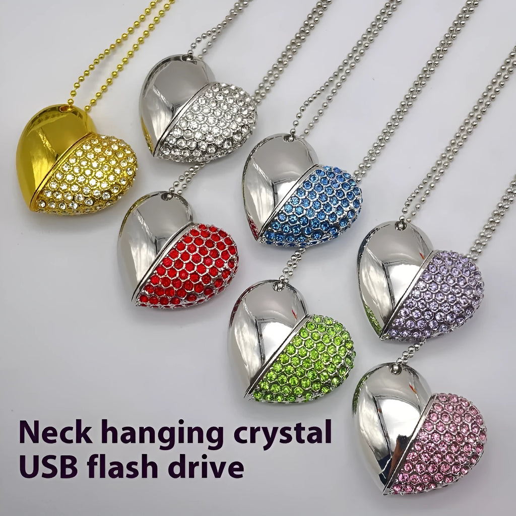 Heart-shaped brick design USB flash drive with metal shell in assorted colours showing front and side views