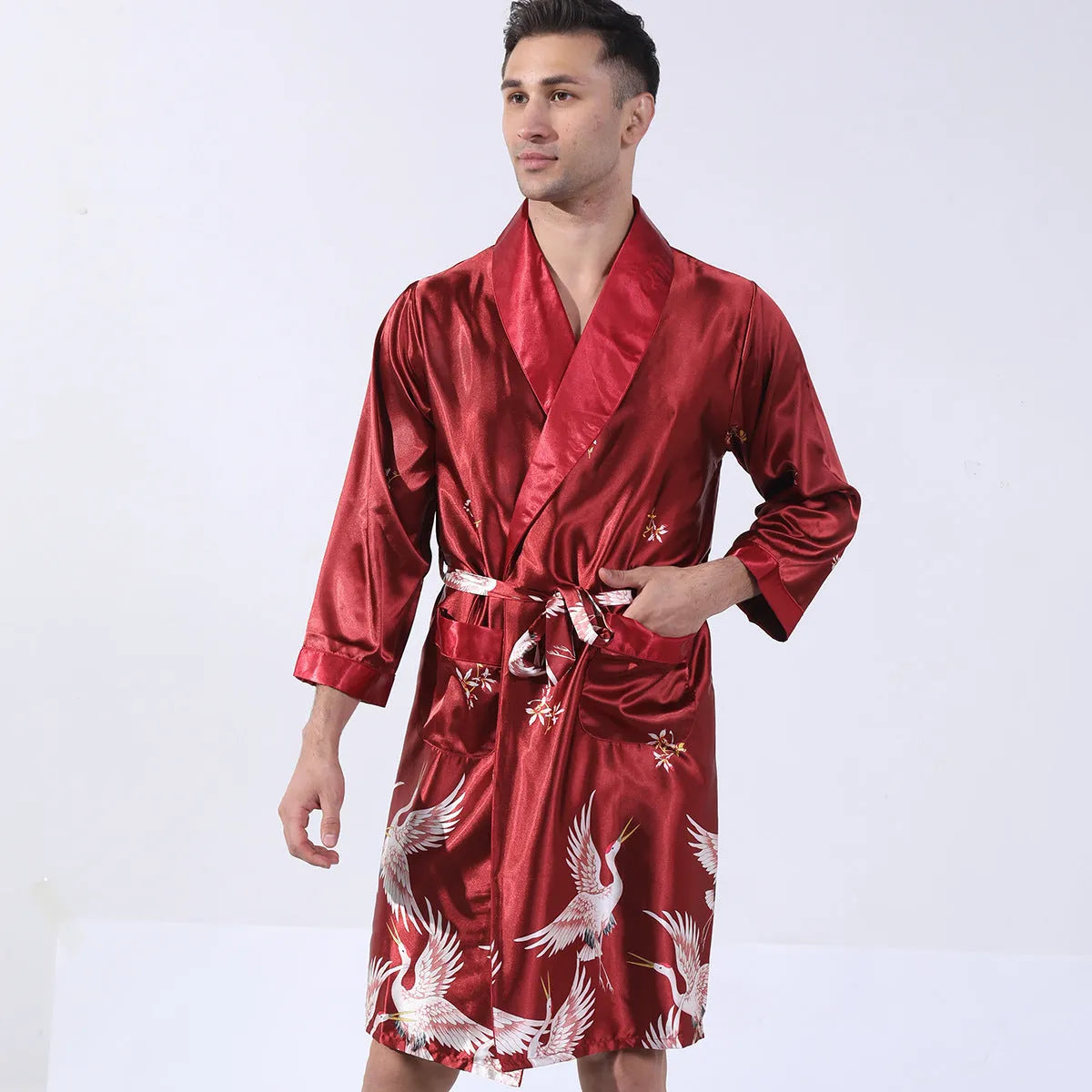 Men's lightweight summer bathrobe in rayon polyester available in multiple colours and continental sizes.