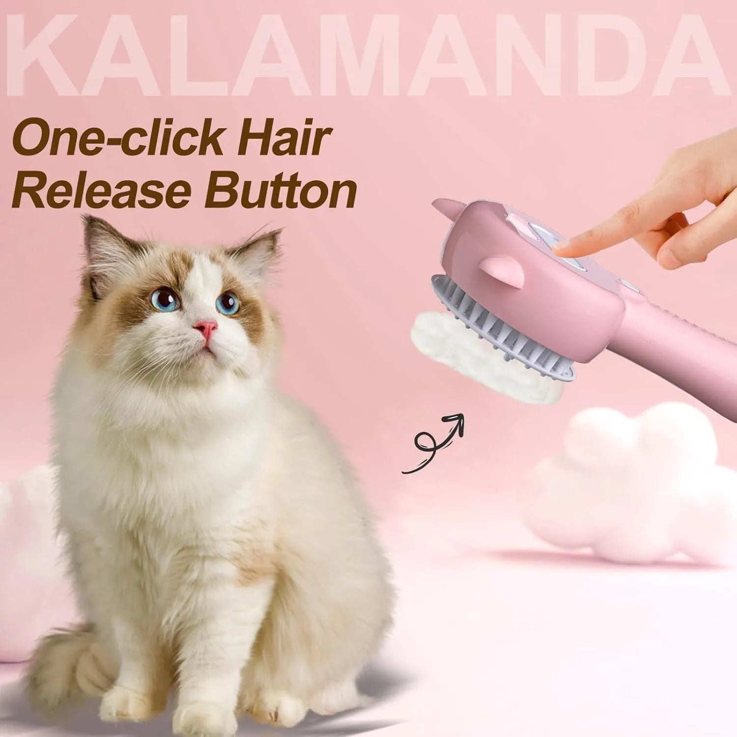 Blue cat steam brush with ergonomic handle, rubber bristles and mist spray function for pet grooming