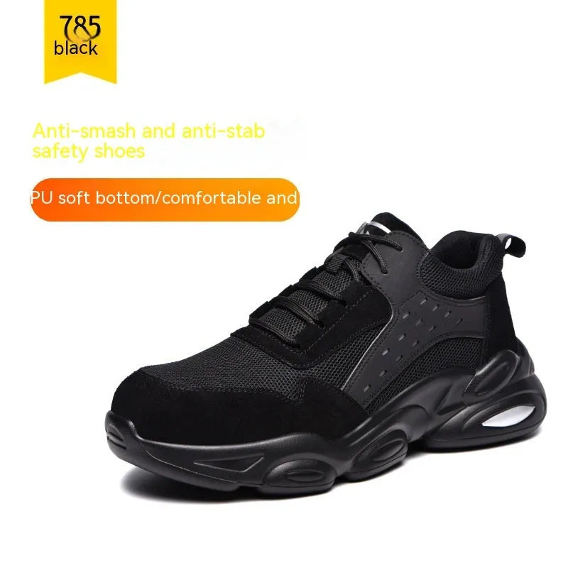 Mesh breathable labour insurance safety shoes with PU sole in black, grey, and beige colours