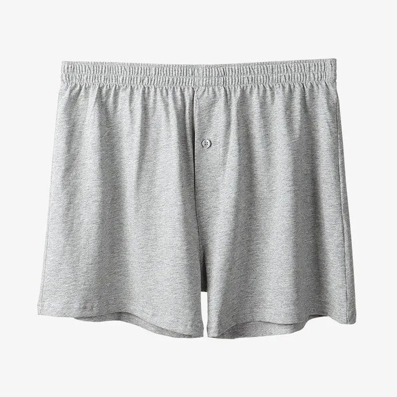 Men's pure cotton boxer shorts in black colour showing loose fit and high waist design