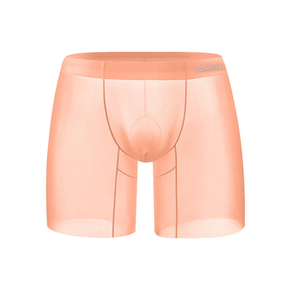 Seamless sports boxer shorts for men in orange colour showing low-waist design and hip-lifting cut