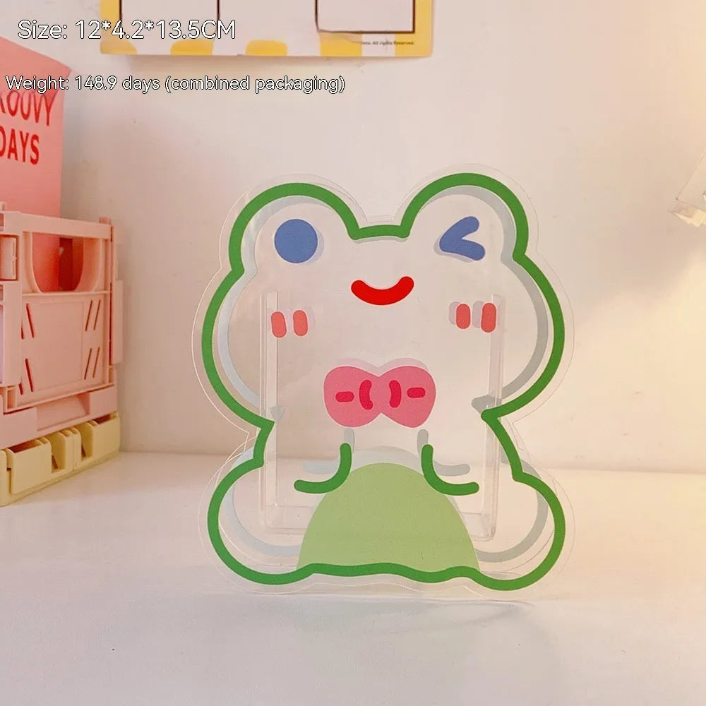 Square clear acrylic storage box with a lid, showing one of the cute decorative designs such as the Strawberry Rabbit pattern.