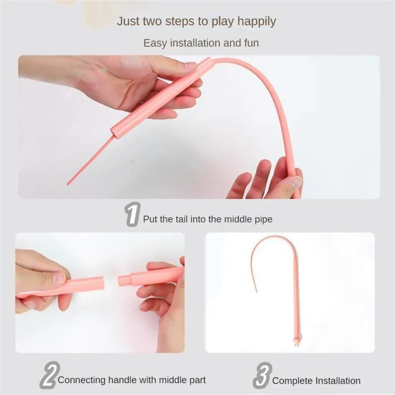 Blue simulated mouse tail cat toy with ABS cat head and long silicone tail for interactive play