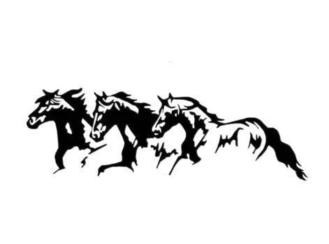 Three Horses design vinyl car sticker measuring 25 by 8 cm in black, white, red, and blue colour options.