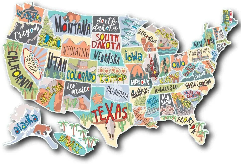 Travel-themed car sticker set with map design and removable adhesive vinyl letters for vehicle personalisation