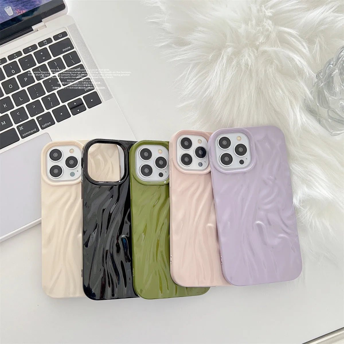 White water-ripple TPU phone case with all-inclusive shape for iPhone 11 to 17 Pro Max
