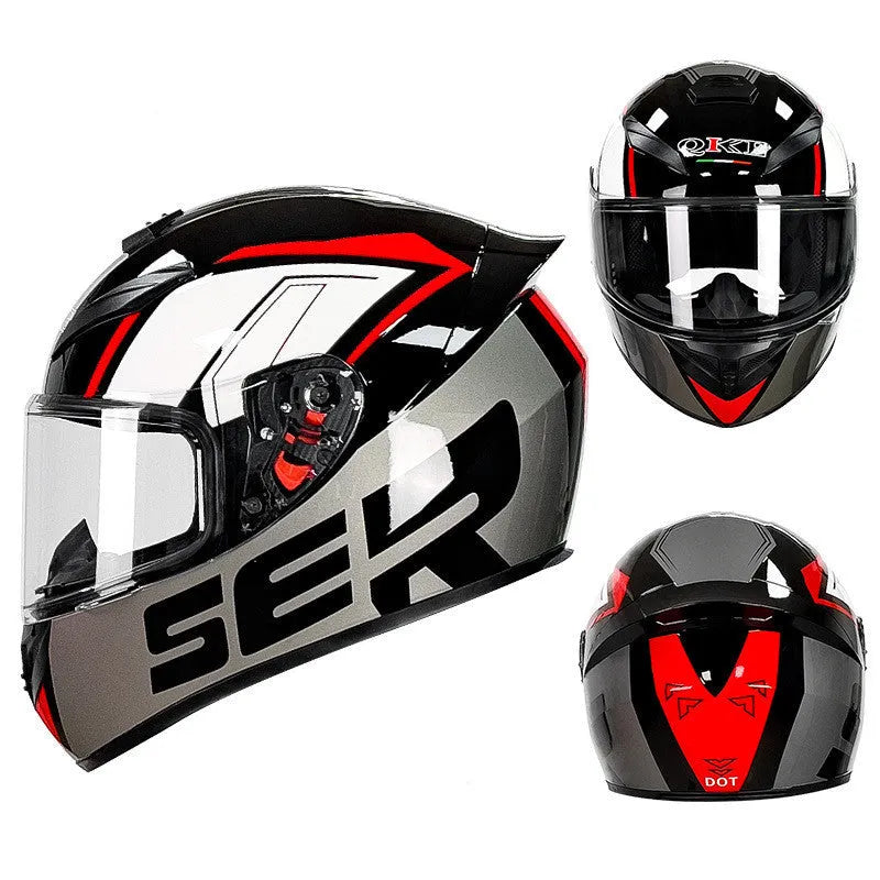 Gray and yellow full-face ABS plastic motorcycle helmet for scooter commuting, shown in sizes S to 3XL.