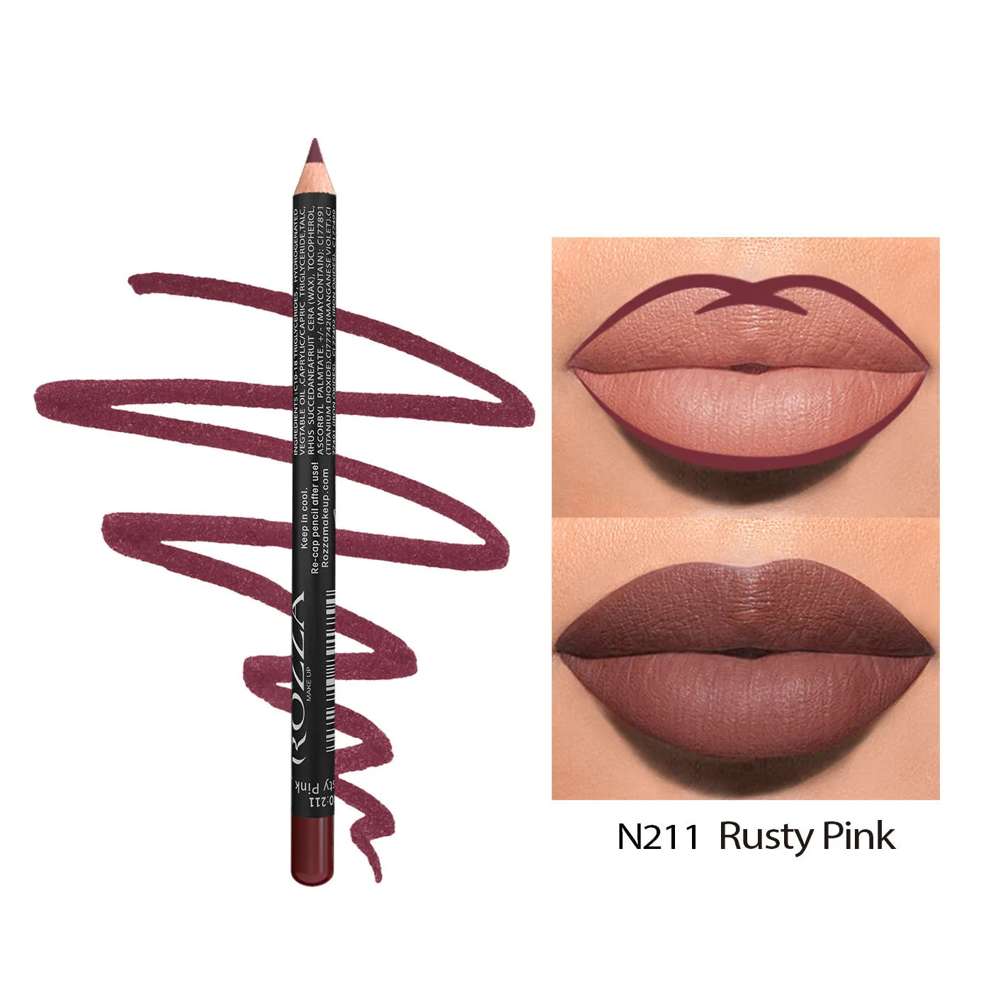 Matte finish lip liner wood pencil in nude shades for long-lasting, waterproof wear.