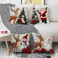 Christmas cushion cover 45x45cm with elk and rabbit print on linen-style fabric for sofa decoration