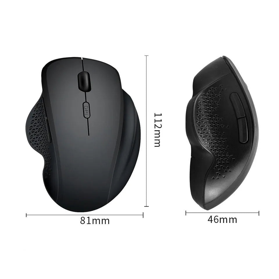 Grey and black wireless laptop mouse with USB charging cable on white background