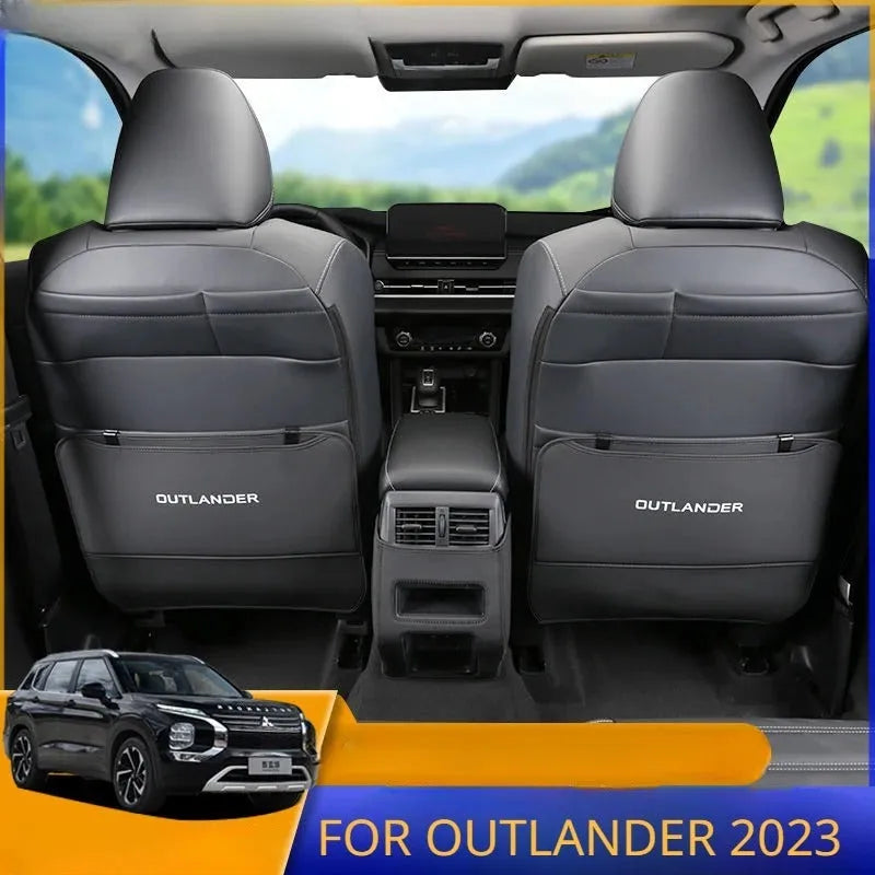 Three genuine leather anti-kick pads for Mitsubishi Outlander seat and console protection.