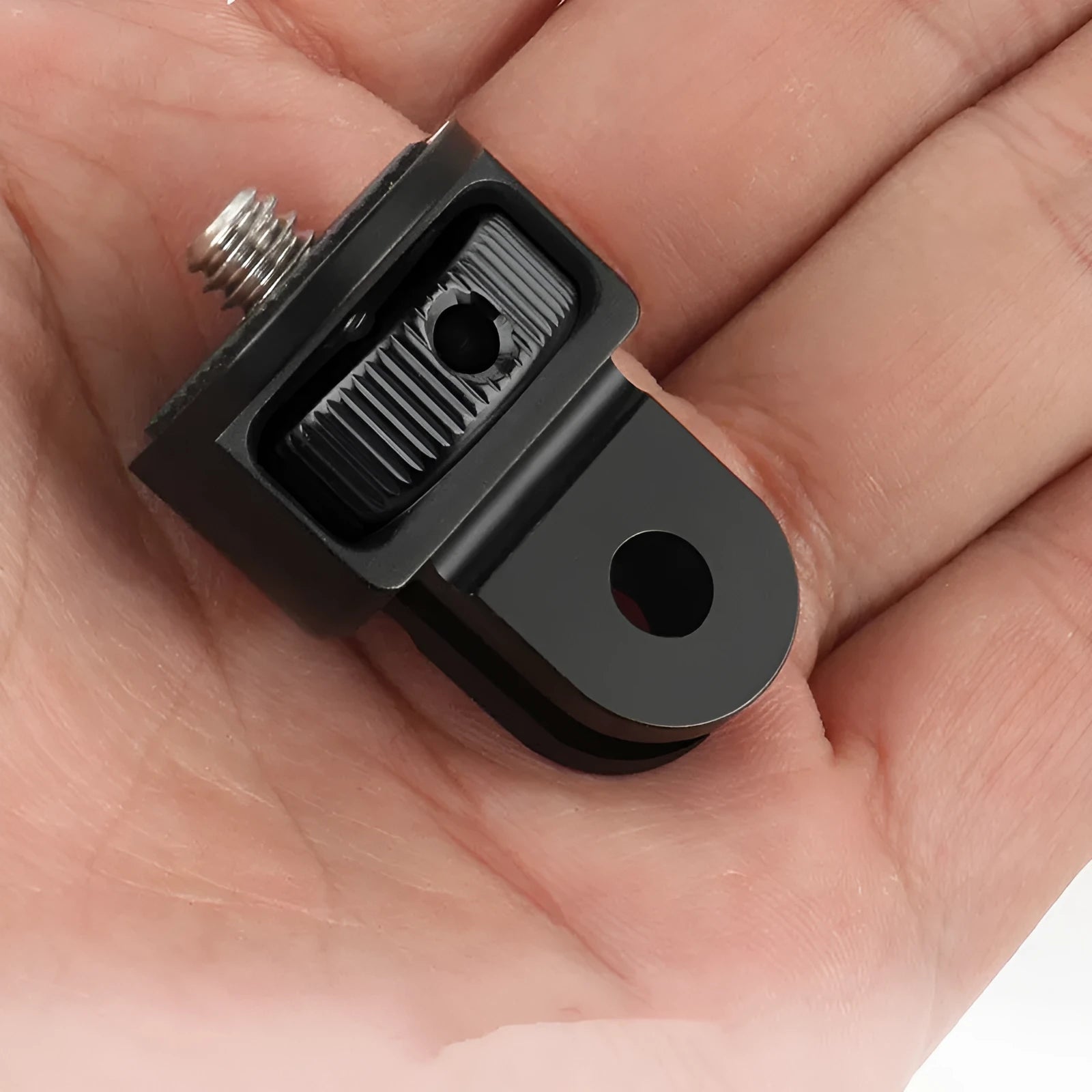 Aluminium alloy sports camera adapter screw with 1/4 inch interface in black titanium finish
