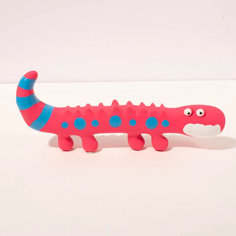 Green latex lizard-shaped dog chew toy with squeaker for aggressive chewers