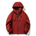 Men's black three-proof outdoor windproof waterproof jacket with zippered pockets, regular fit, polyester blend fabric