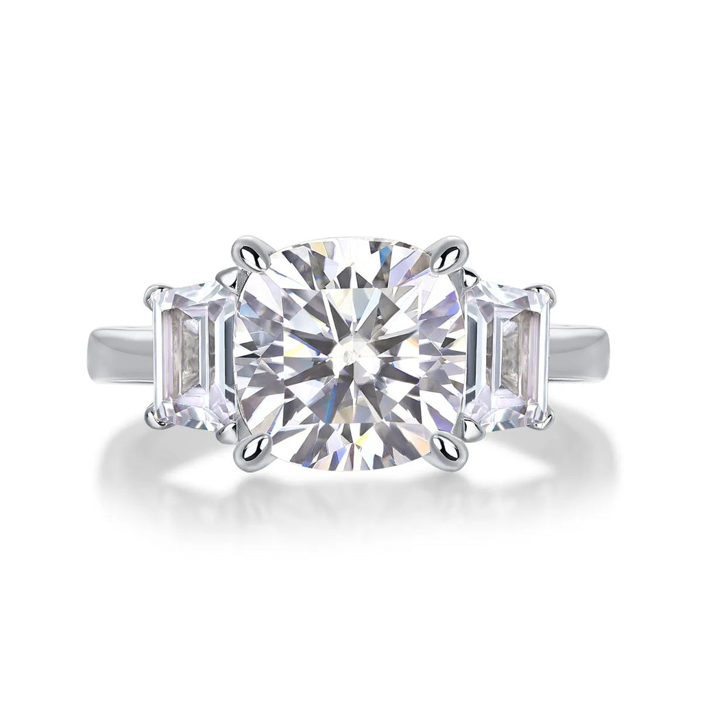 Moissanite wedding ring set with 9x9mm square stone, S925 silver platinum plated, sizes 5-9, gift box