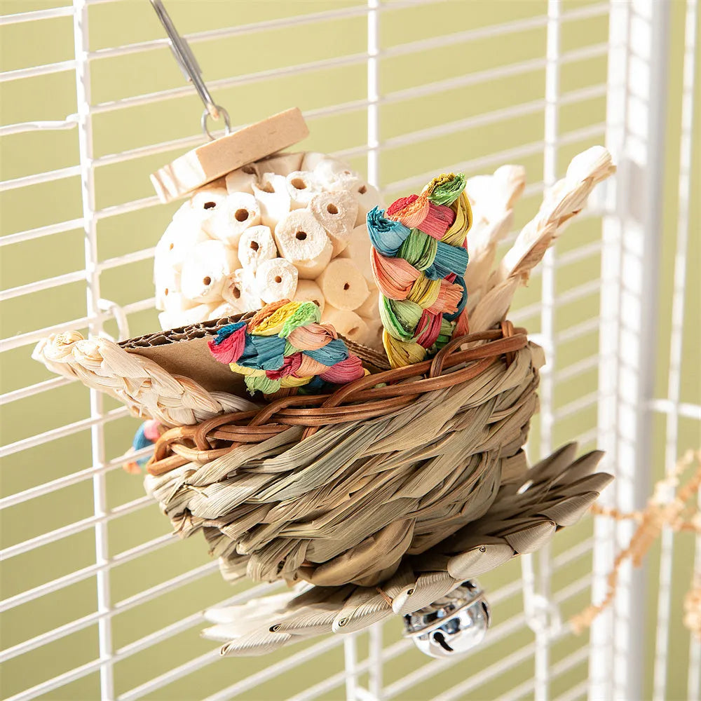 Three-piece parrot gnawing toy set for beak conditioning and enrichment
