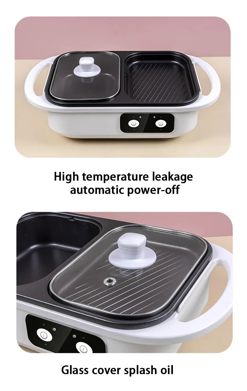 White and green dual-function electric cauldron frying oven with mechanical controls and 1300W power rating