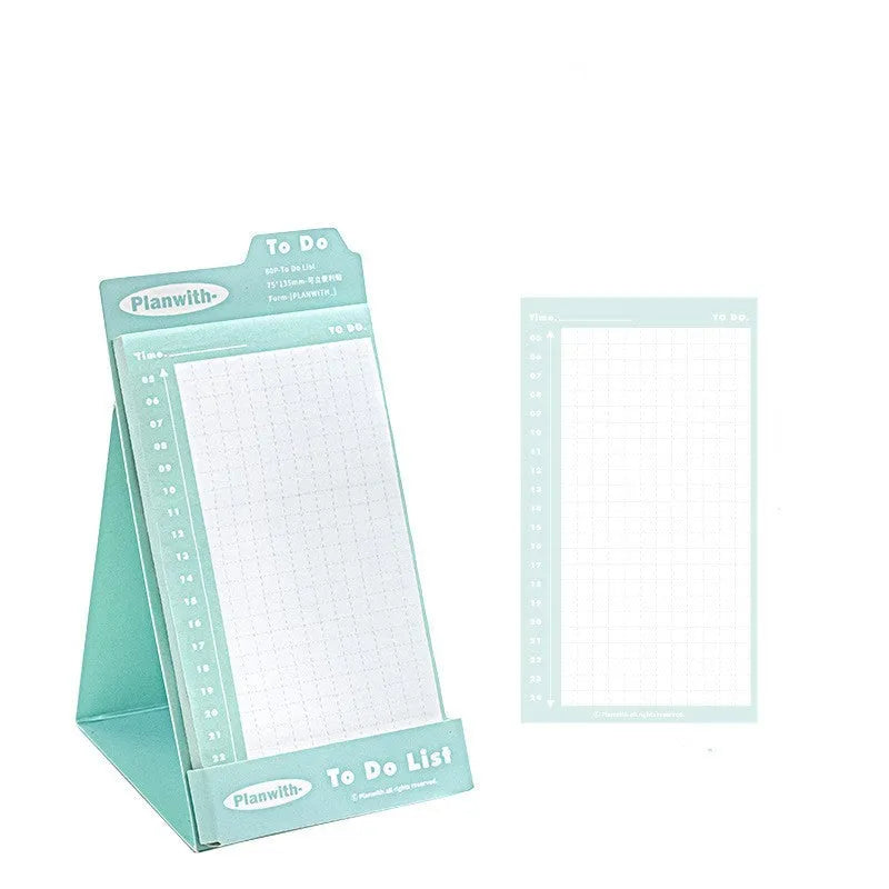 Portable standing Post-it notes in green blank, purple line, blue blank, and gray line colours