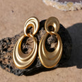 Double circle earrings with U-shaped silhouette in quicksand gold finish, retro French style