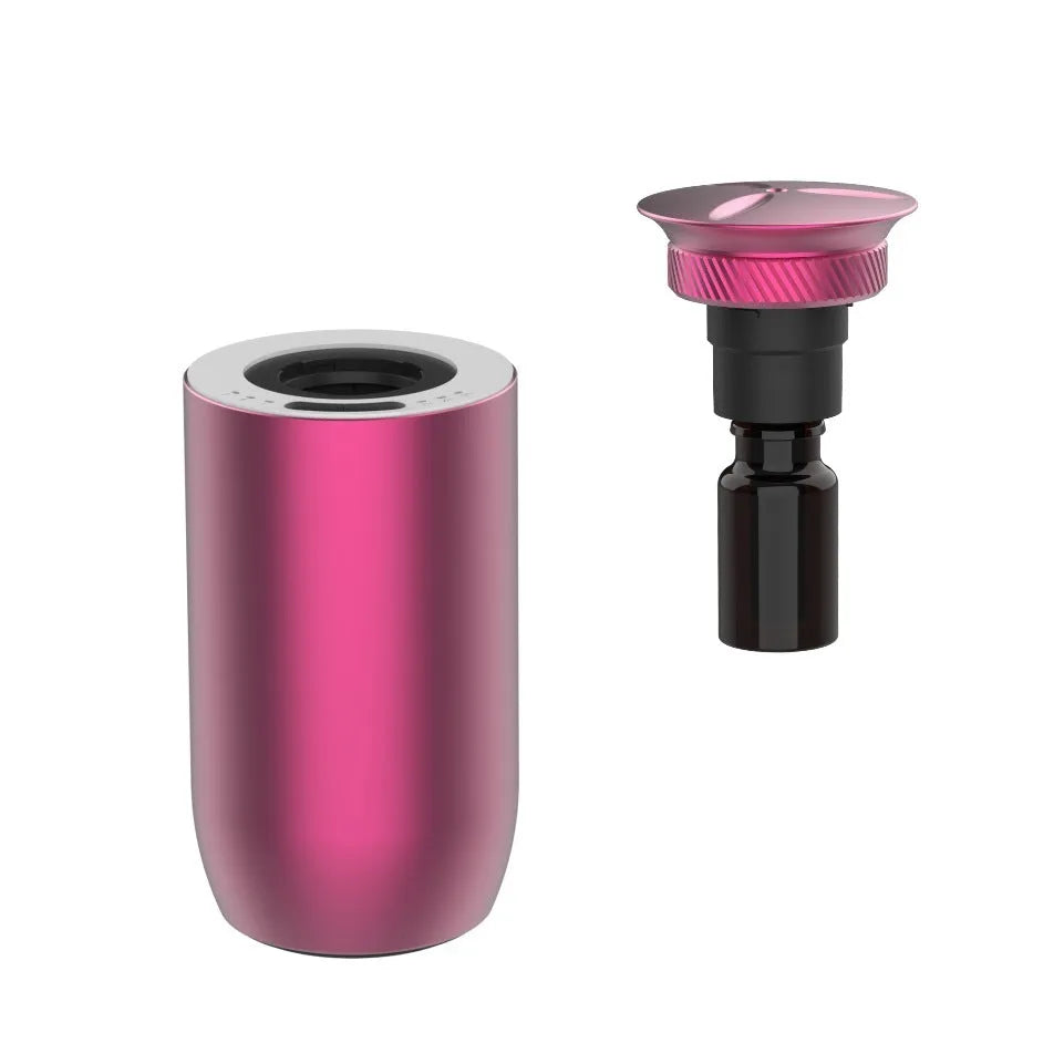 Portable car aroma diffuser in column shape with metal construction and touch button controls