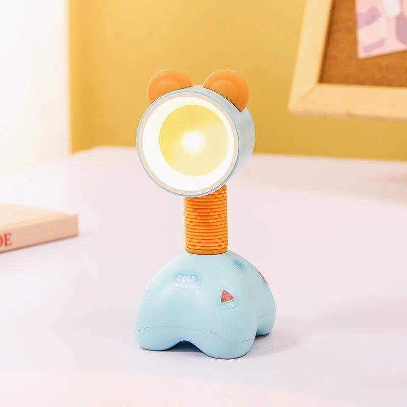 DIY cartoon character small night lamp with adjustable magnetic head in bear design on desk