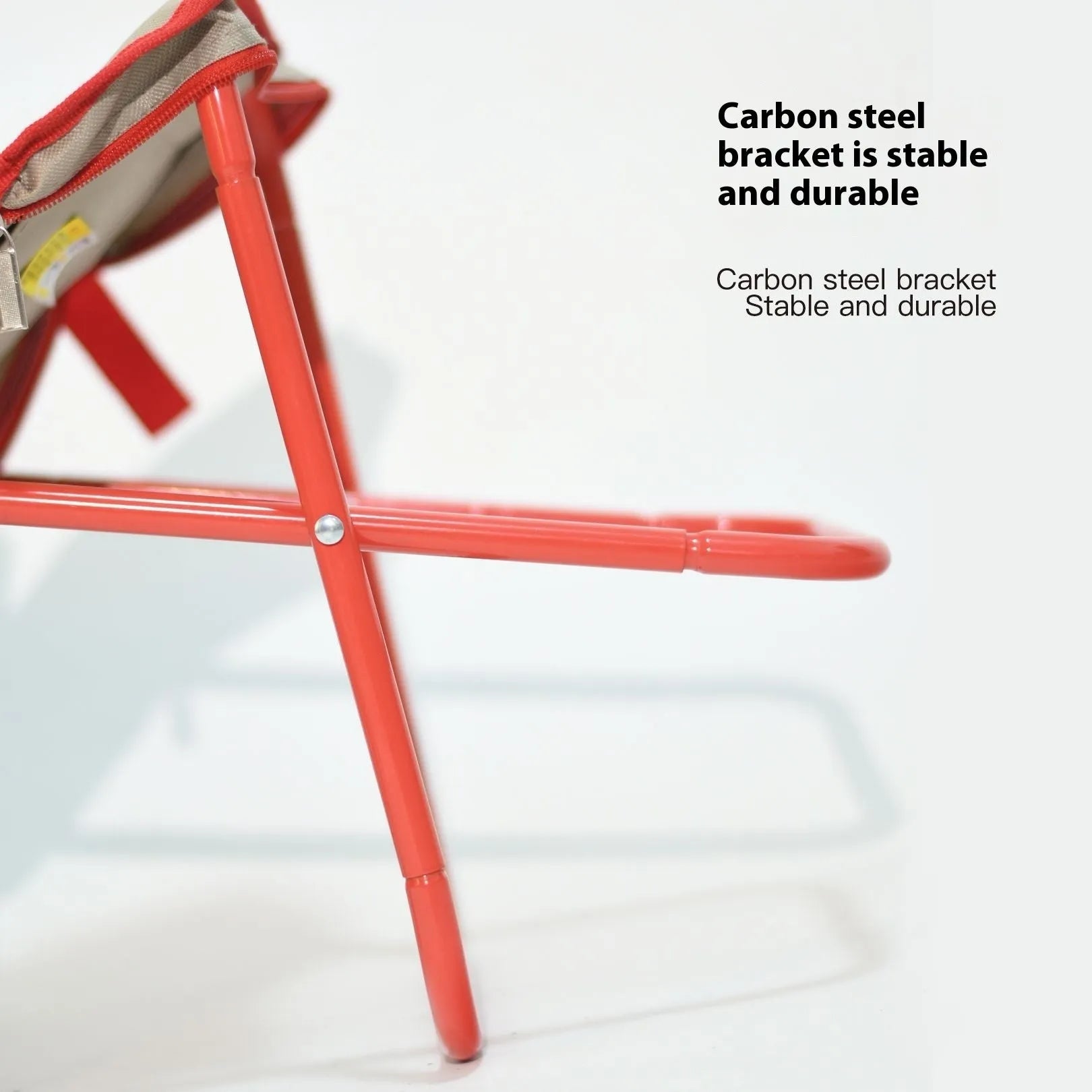 Outdoor foldable camp chair stool in Oxford fabric shown in khaki colour, folded in pencil box shape.
