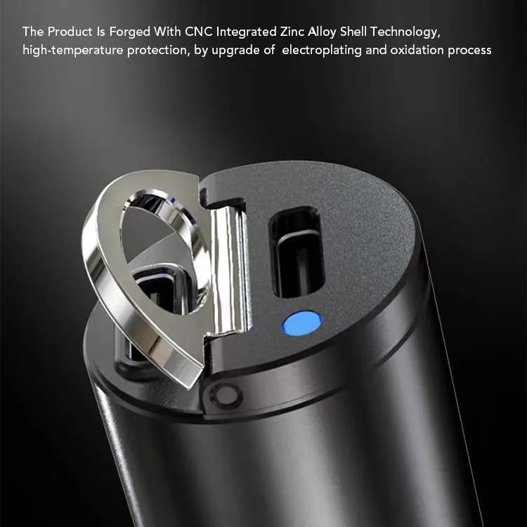 Black mini 30W car cigarette lighter charger with USB-C port for PD and QC fast charging