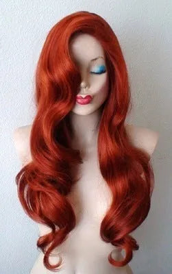 Copper Red long curly wig, about 26 inches, high temperature fibre, for cosplay and fancy dress