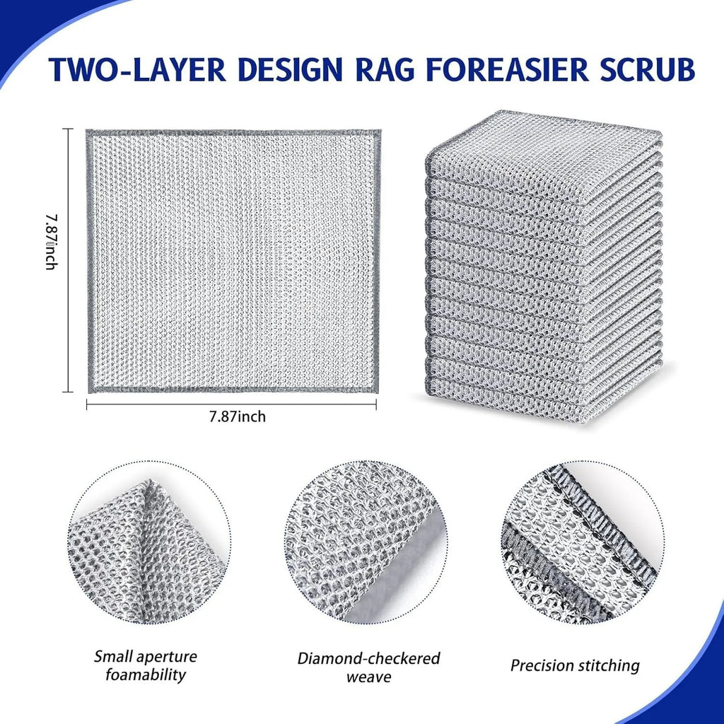 Silver silk and steel wire kitchen cleaning scrubber rag for pots and bowls.