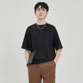 Men's brown drape knit loose t-shirt with short sleeves and casual fit