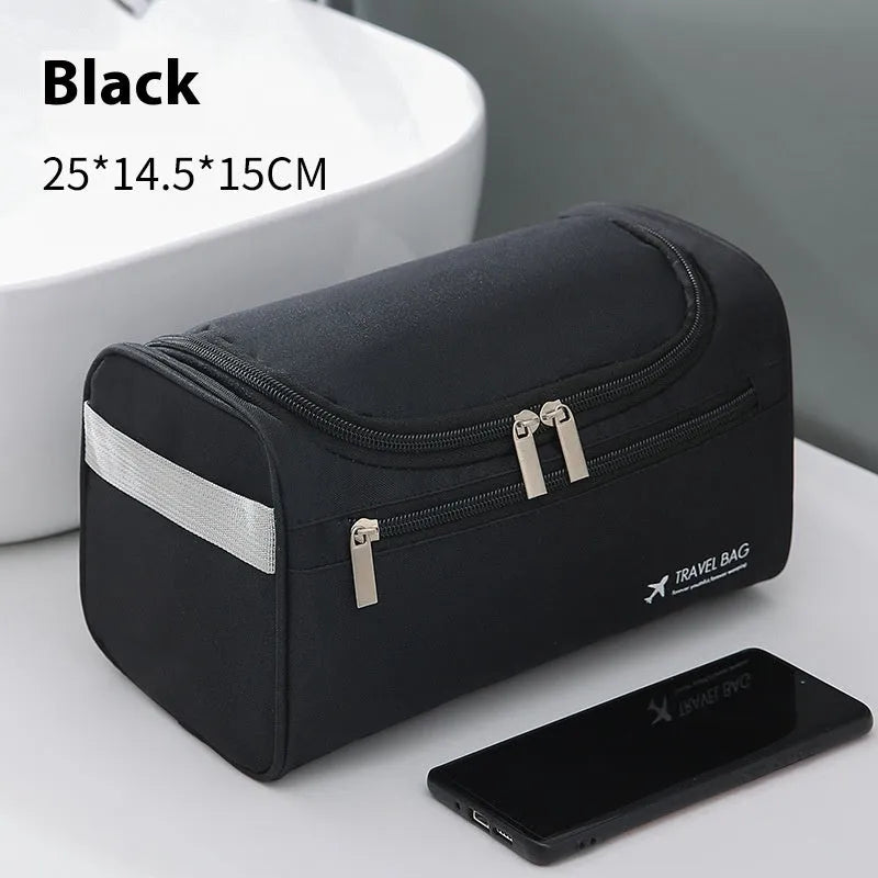 Retro style waterproof cosmetic bag in PU leather or Oxford cloth with large capacity for makeup and skincare storage
