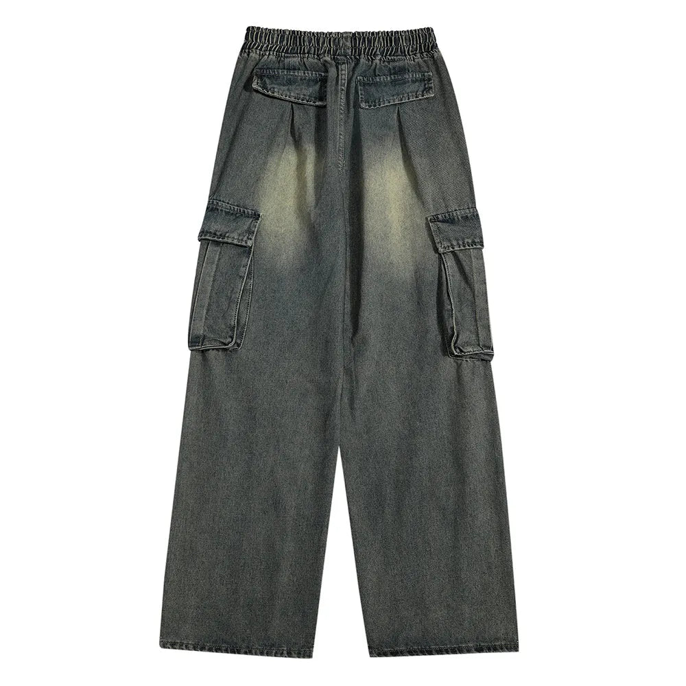 Men's cotton denim fashion work trousers in blue or gray, available in sizes M L XL