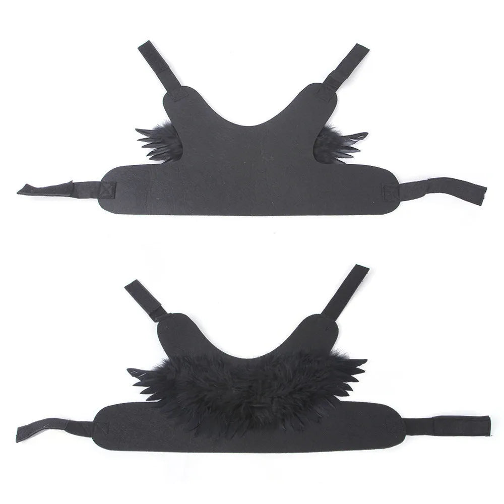 Black and white Halloween angel wings costume for dogs on chest and back.
