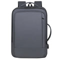 Black waterproof Oxford cloth backpack with curved shoulder strap showing 20-35L capacity for business travel