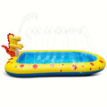 Blue dinosaur inflatable water spray pool measuring 170cm long with water play features