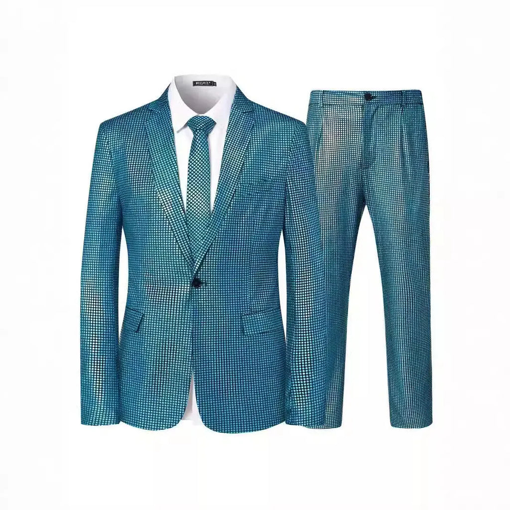 Women's sequin two-piece set in brown, sky blue, colourful, and silver colours with cotton-blend fabric
