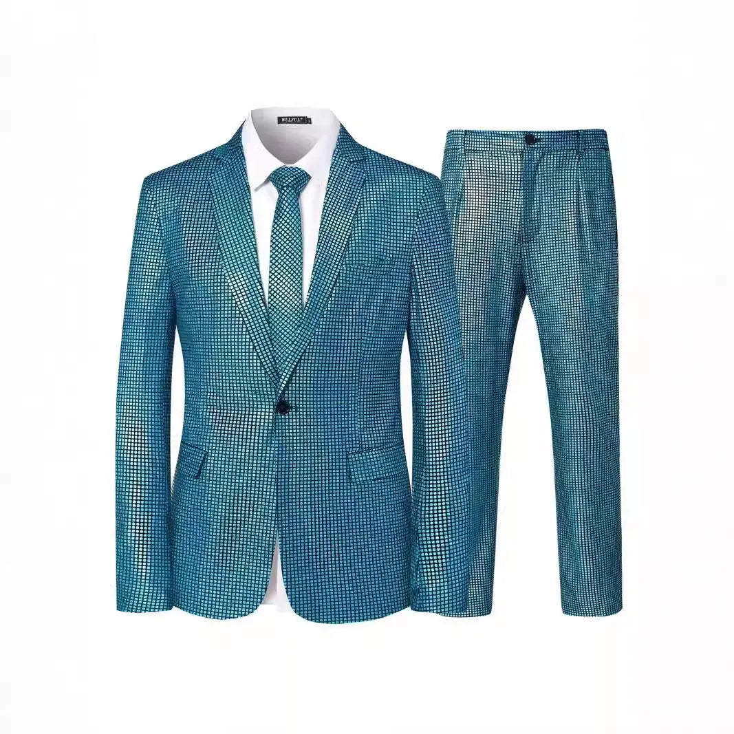 Women's sequin two-piece set in brown, sky blue, colourful, and silver colours with cotton-blend fabric