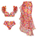 Women's floral print high waist push up bikini swimsuit set with a skirt.