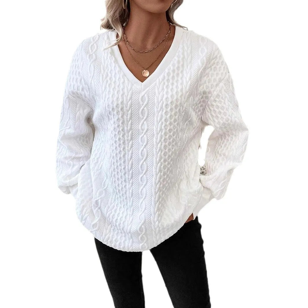 Milky white loose long sleeve T-shirt with a textured 3D pattern on the front.