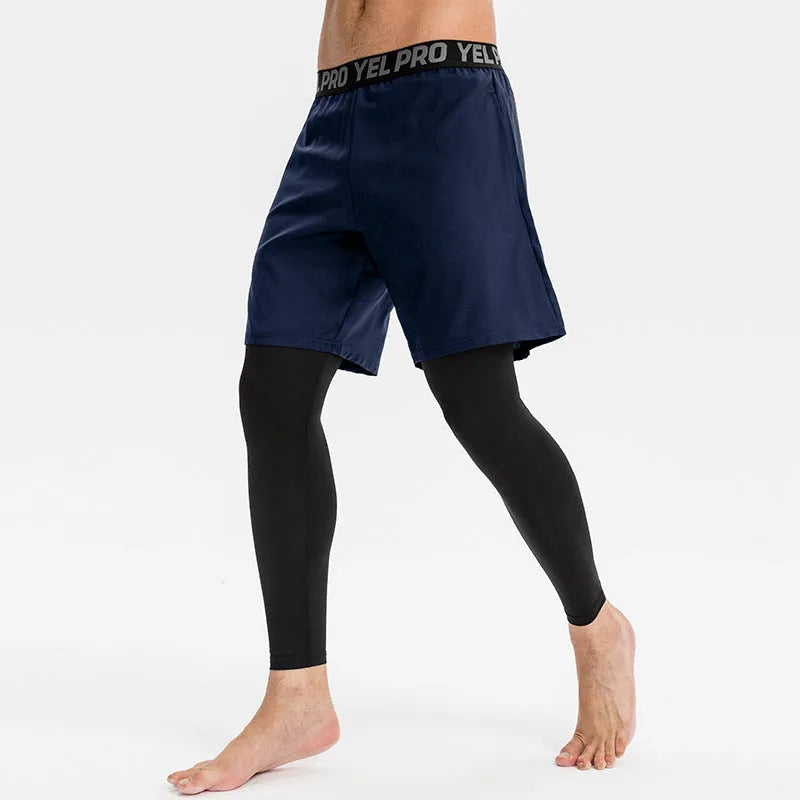 Men's tight sports pants in grey, black, dark blue, army green, and navy blue colours for fitness and running.