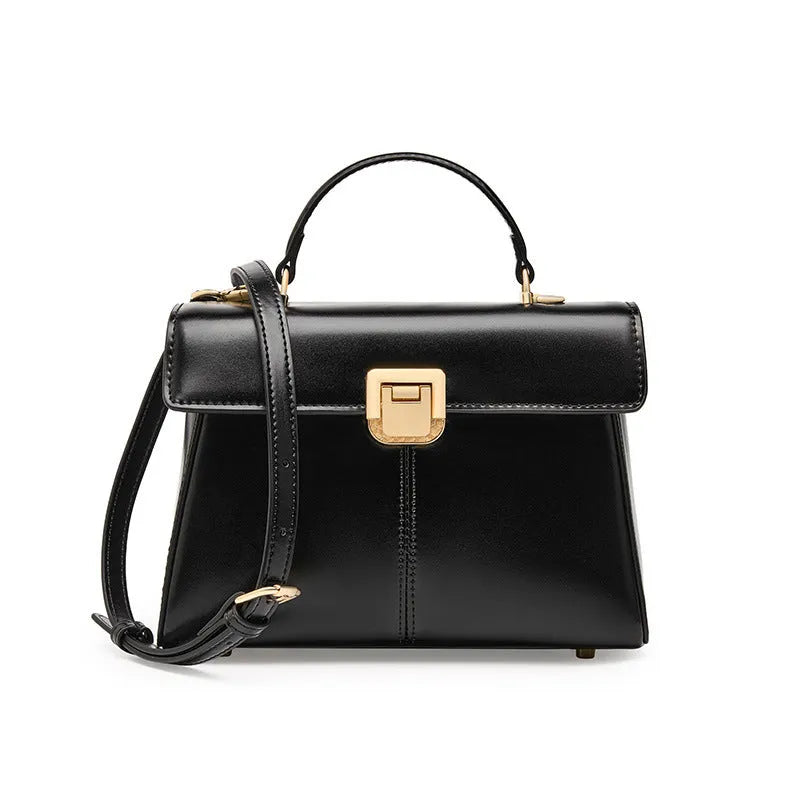 Women's genuine leather shoulder bag with vachette clasp in horizontal square shape