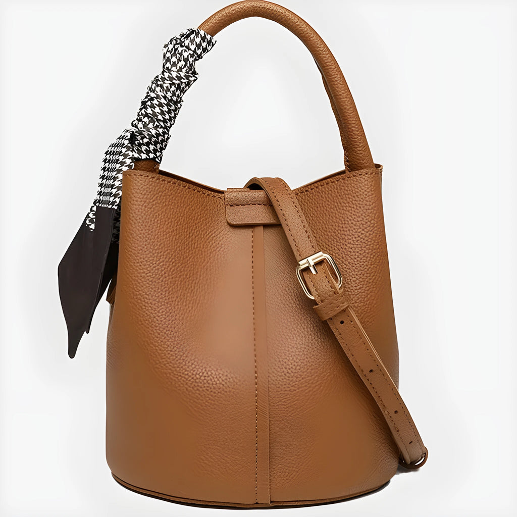Lychee pattern PU leather messenger bag, bucket type, 18cm, available in apricot, black, brown, gray, red, white