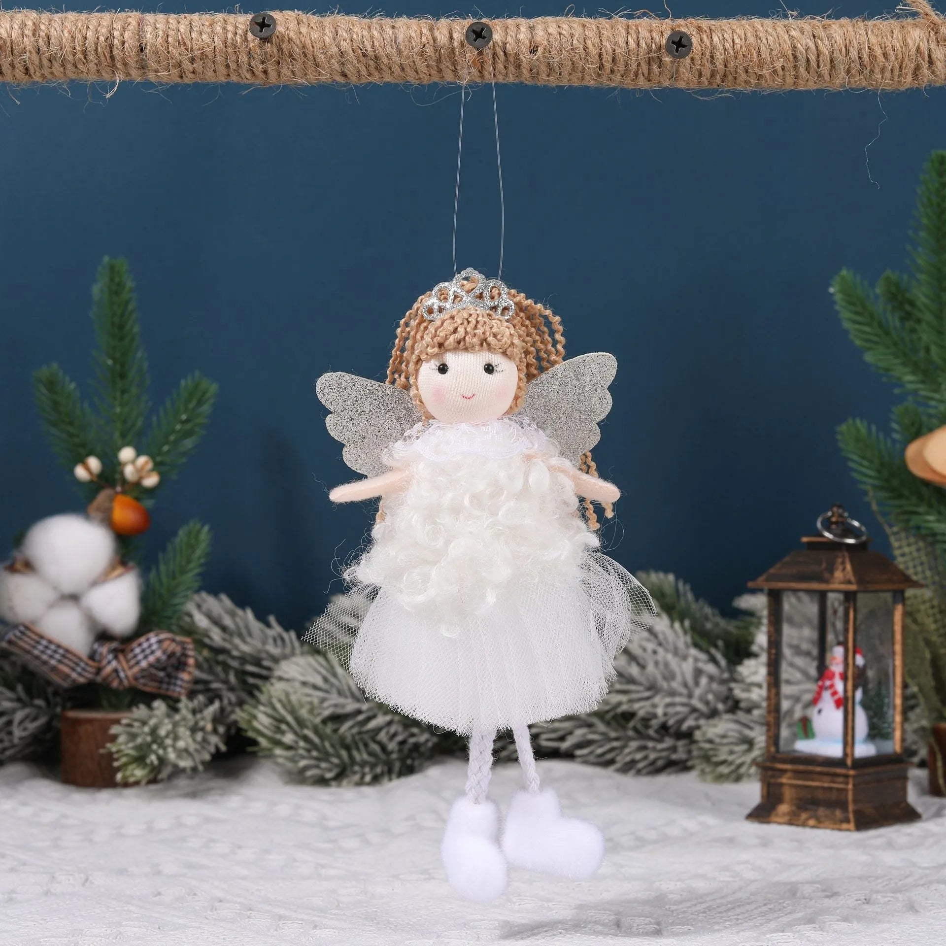 Cartoon angel fabric hair pendant clip for Christmas high ponytails on girls.