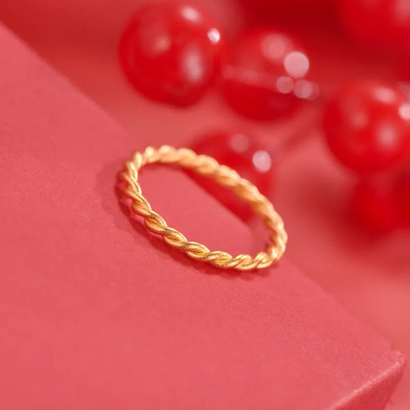 Brass gold plated women's ring shown in twist, glossy, and matte simple bracelet styles.