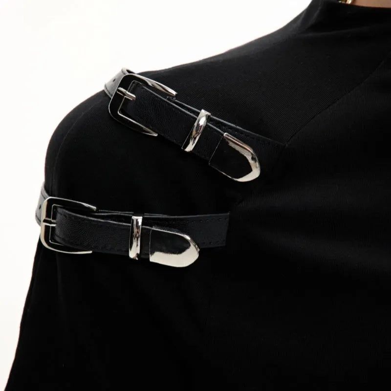 Men's slim fit cotton T-shirt with small stand-up collar and short sleeves in black colour