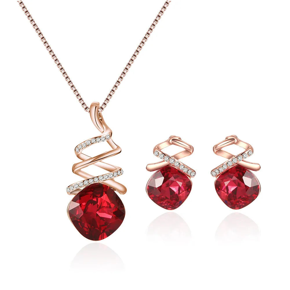 Women's alloy bridal necklace and earrings set with diamond processing and water wave chain.
